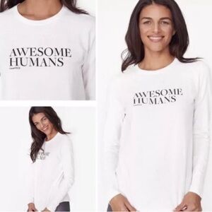 Figs White Cotton Top Awesome Humans Long Sleeve Tee Shirt workwear medical scub